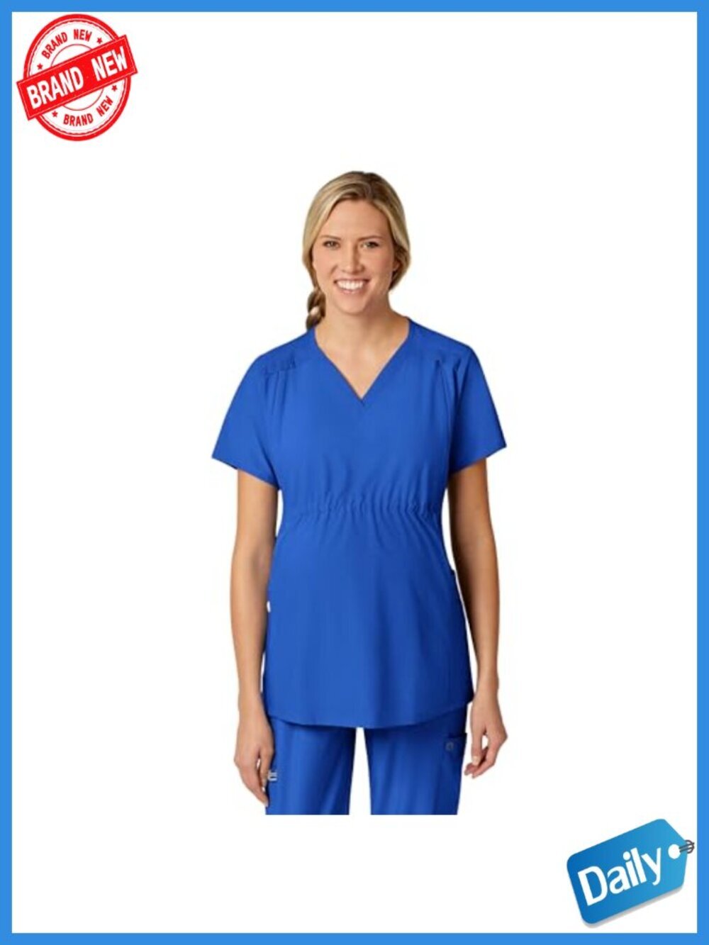Maternity V-Neck Scrub Top with 5 Pockets, Stretchable Polyester
